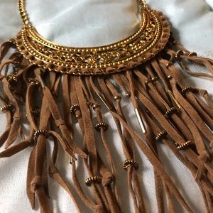 Brown leather statement necklace